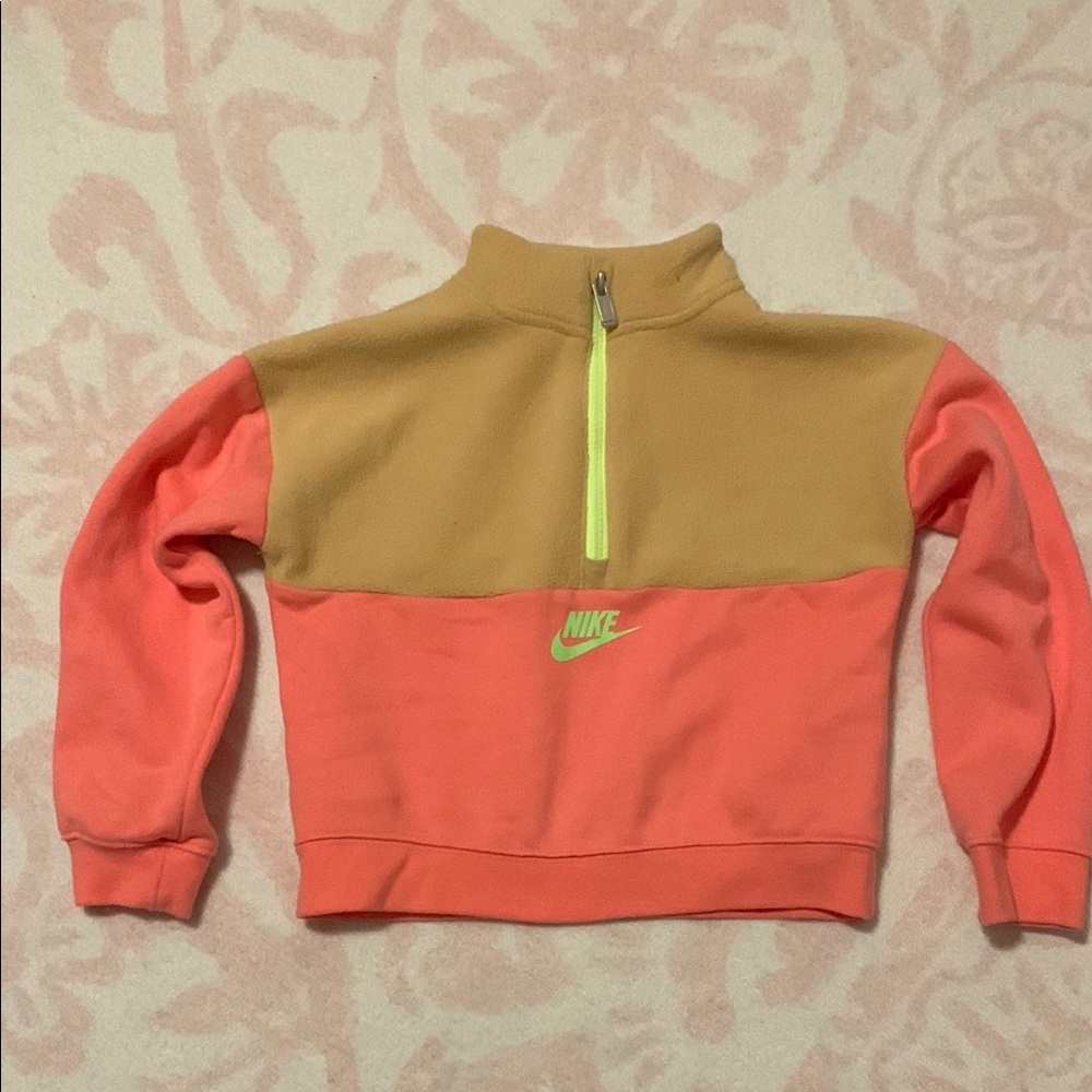 Nike Kids' Coral and Tan Half-Zip Sweatshirt